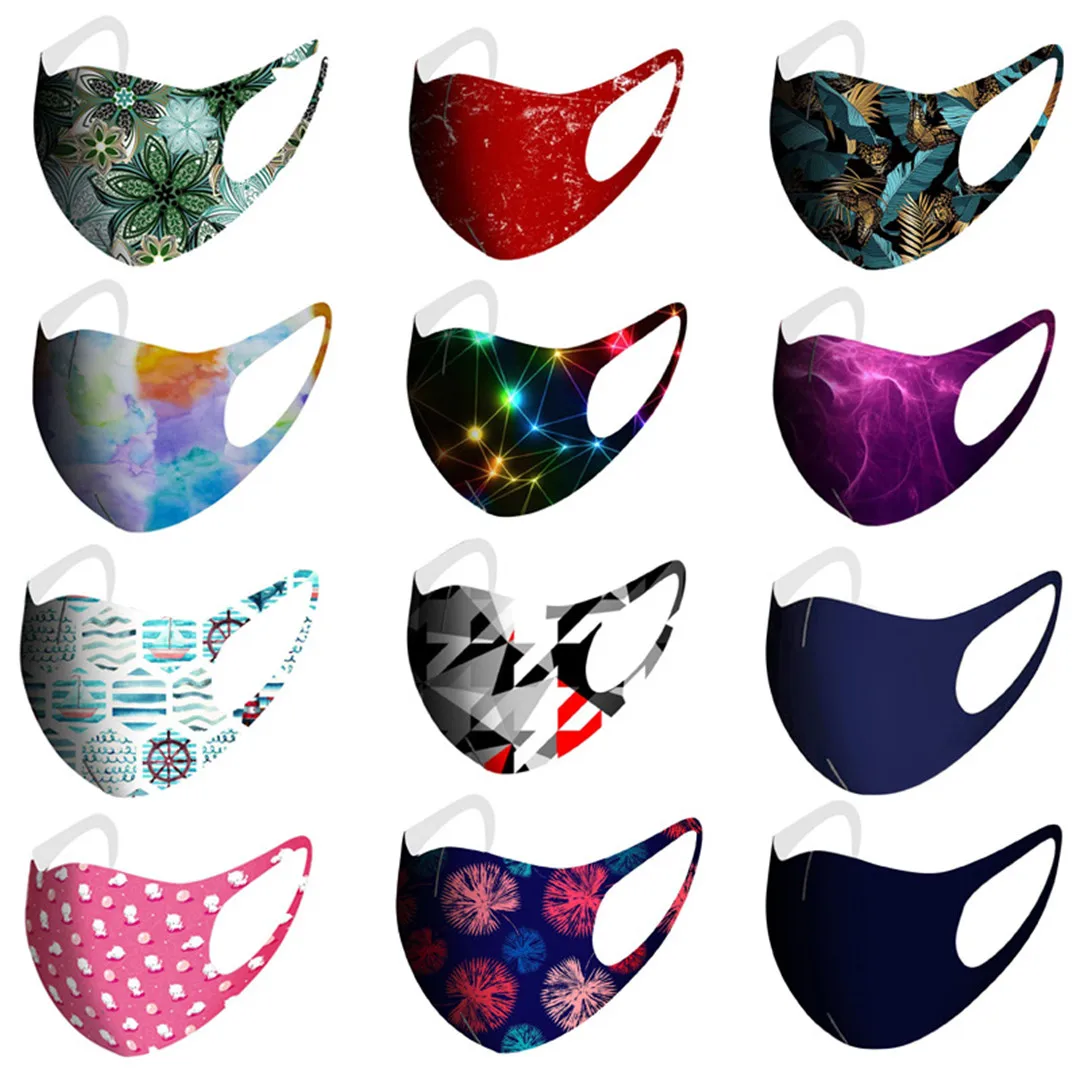 10PCS Black Mouth Mask Ice Silk Cotton Printed Pattern Face Mask Can Washable Reusable And Cool Feeling Adult/Kids Mask