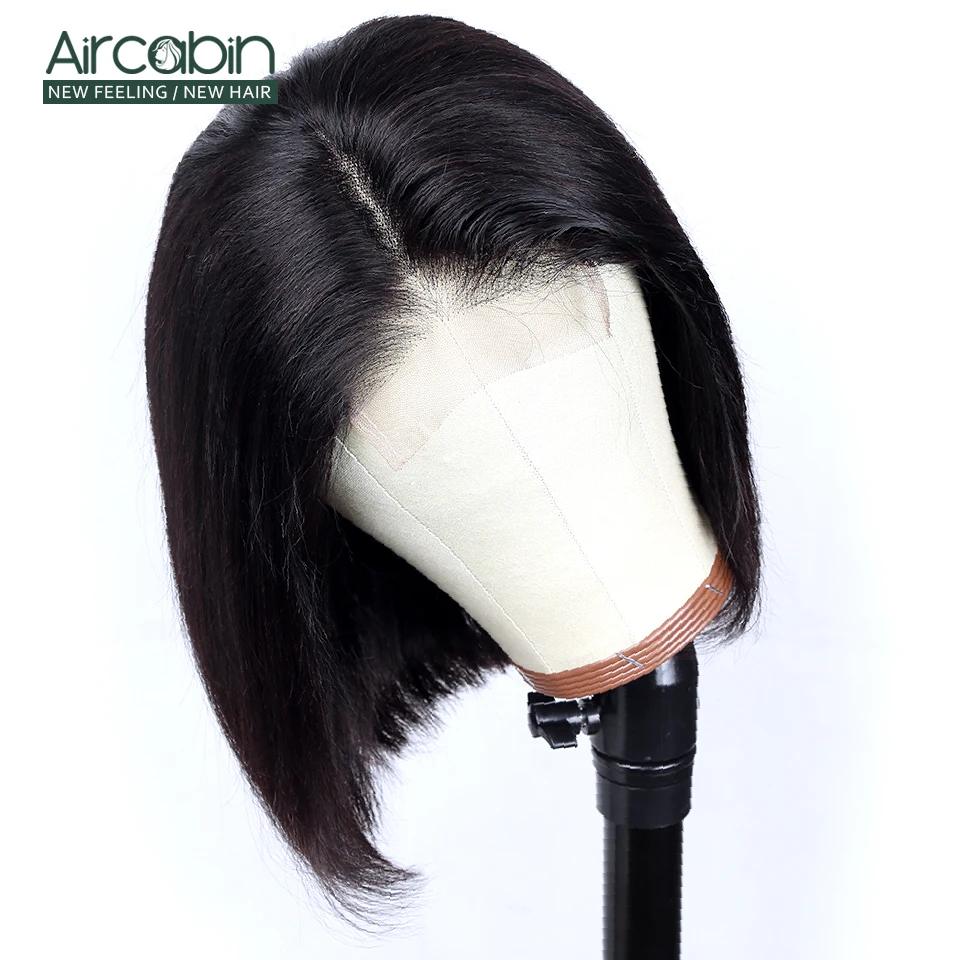 Aircabin 4x4 Short Lace Closure Human Hair Wigs 8"-16" Bob Wig For Black Women Natural Color Peruvian Low Ratio Non-Remy Hair