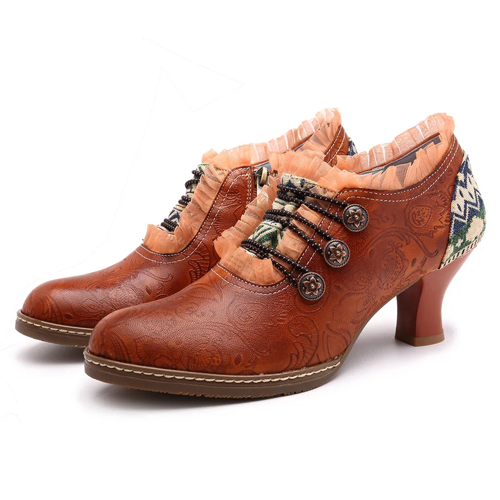 

Elegant Women's Ethnic Ankle Boots Winter Handmade Exotic Dance Lace Short Boot Lady Fashion Mid Heel Shoes Spanish Embroider