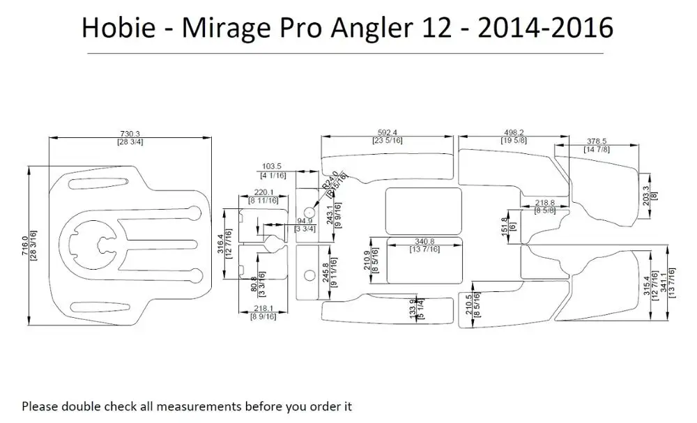 Hobie Mirage Pro Angler 12 Каяк Лодка EVA настил КОВРИКИ НАБОР 1/4"
