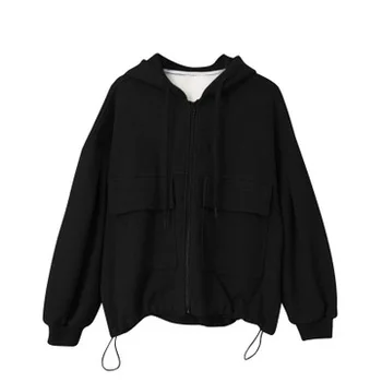 

2020 Full blue autumn and winter Korean 's solid color cardigan zipper cotton long-sleeved hooded sweater 's shirt