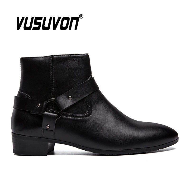 Ankle Boots Chelsea Boots PU Leather Men Breathable Autumn Winter Fashion Pointed Toe Heels Dress Shoes Big Size men chelsea boots