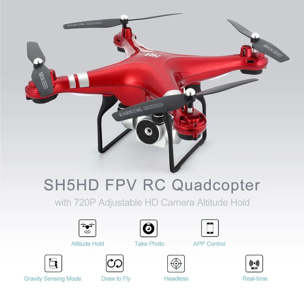 SH5HD 2,4G FPV Дрон Радиоуправляемый квадрокоптер с 720P Регулируемая Wifi камера живое видео высота Удержание Безголовый режим один ключ возврат Дрон
