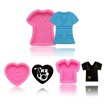 

3 Pcs T-Shirt Doctor Theme Keychain Stethoscope Love Shaped Key Chain Silicone Mould Crystal Epoxy Resin Mold DIY Crafts Jewelry