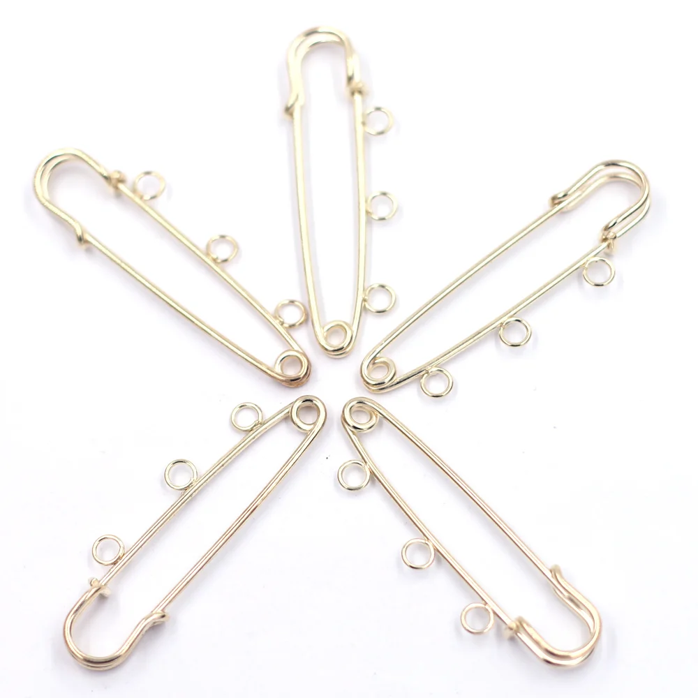 100Pcs Safety Pins Brooches Alloy 3 Holes Bronze Gold Silver Plated For Sewing Apparel Jewelry DIY Finding 5cm/5.7cm