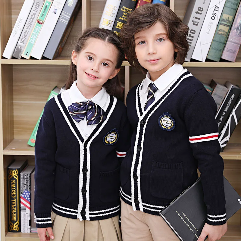 

Spring And Autumn Children's Sweater Pullover Costumes Baby Sweaters Button Big Boy Cardigan Jacket British College Wind