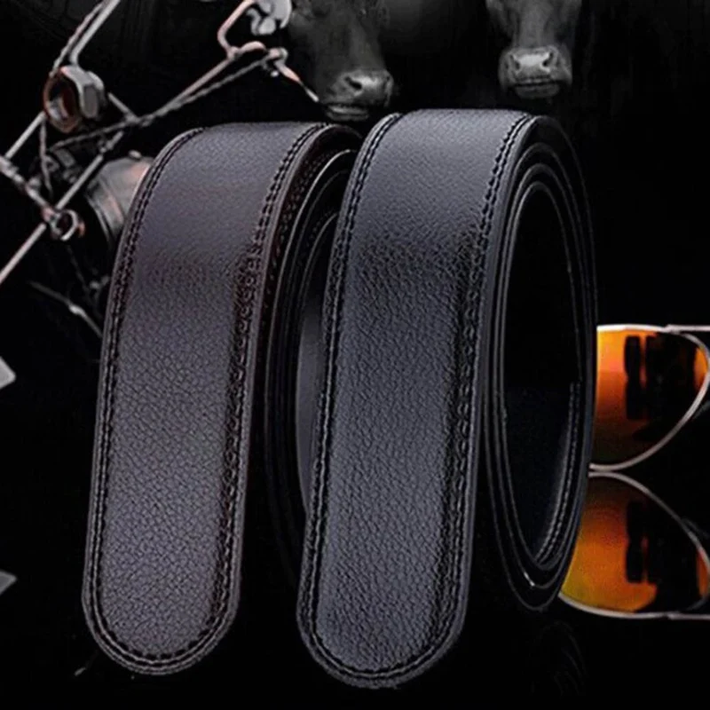 1pcs Luxury Wide Men's Black Leather Automatic Ribbon Waist Strap Belt Without Buckle High Quality Male Belts Christmas Gift