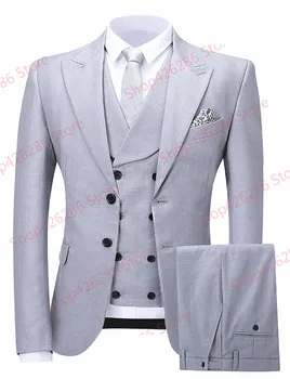 

Men's Slim Fit Suit Real Picture 3 Piece Jacket Vest Pants Handsome Groom Wedding Blazer Sets Formal Party Tuxedo Costume Homme