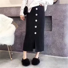 Весенняя женская однобортная юбка миди с высокой талией, модная повседневная прямая женская трикотажная юбка, женская одежда Faldas D502