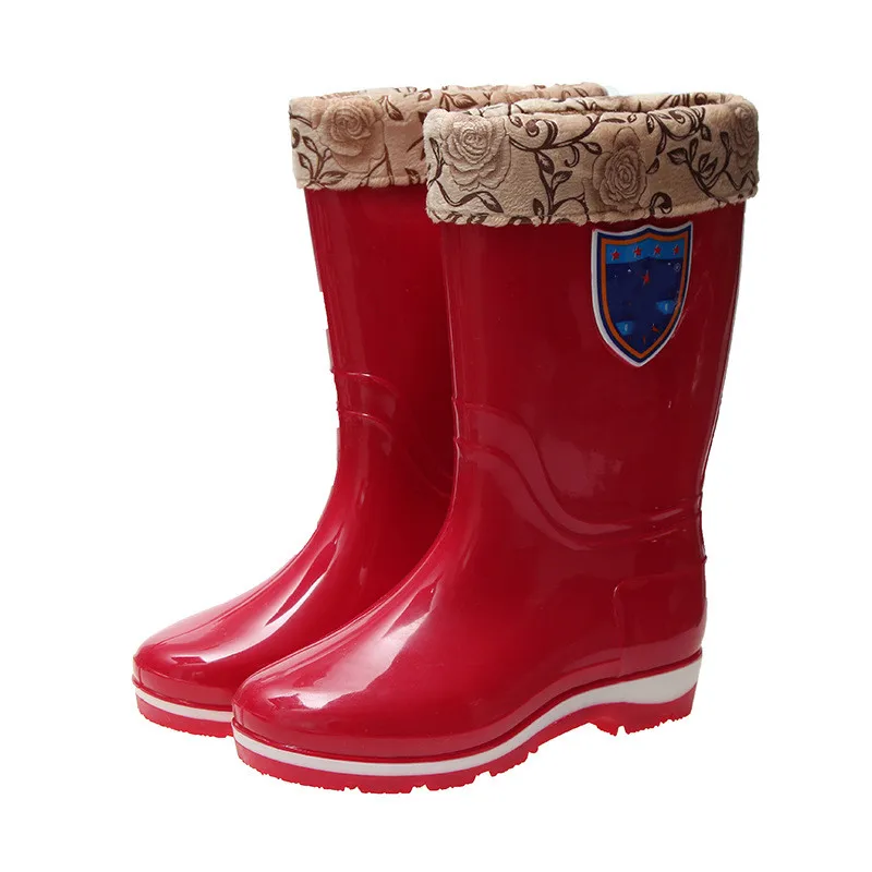 

"Women 's waterproof warm rain boots high antiskid warm plus flocking boots and shoe covers Women boots waterproof shoes
