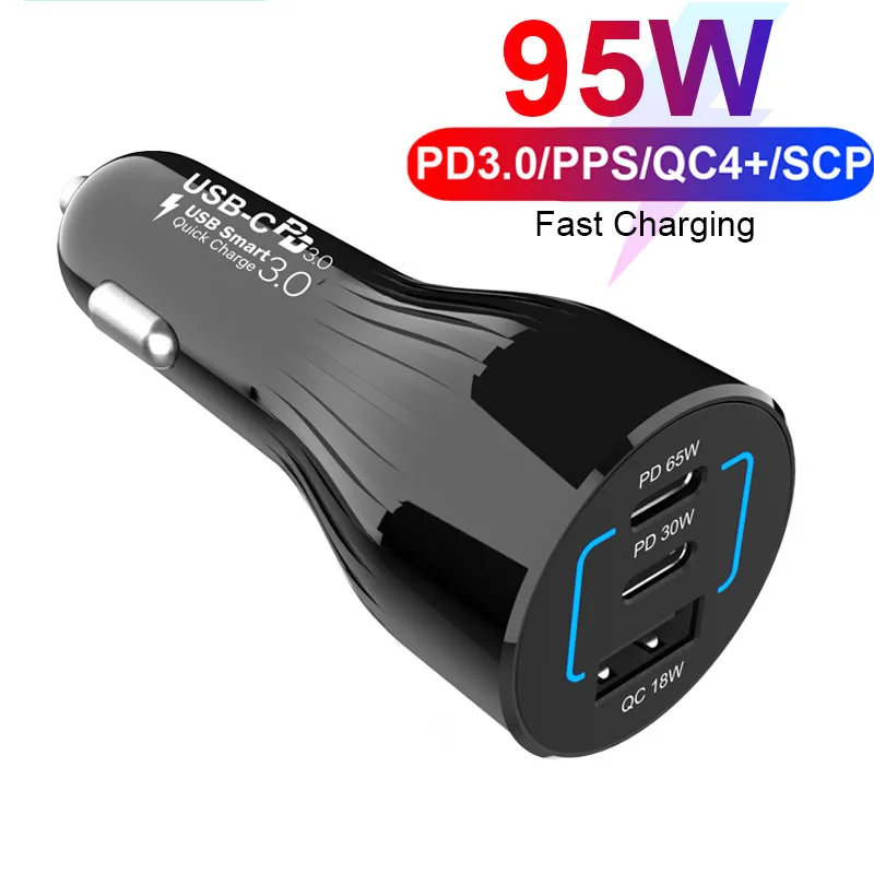 Chargeur de voiture USB C 95W, 3 ports PPS/PD 65W/45W/30W/20W QC3.0