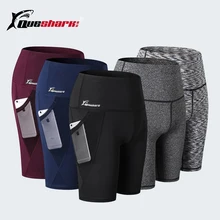 Women High Waist Yoga Shorts Running Walking Short Tights Fitness Workout Training Elastic Shorts with Side Phone Pocket