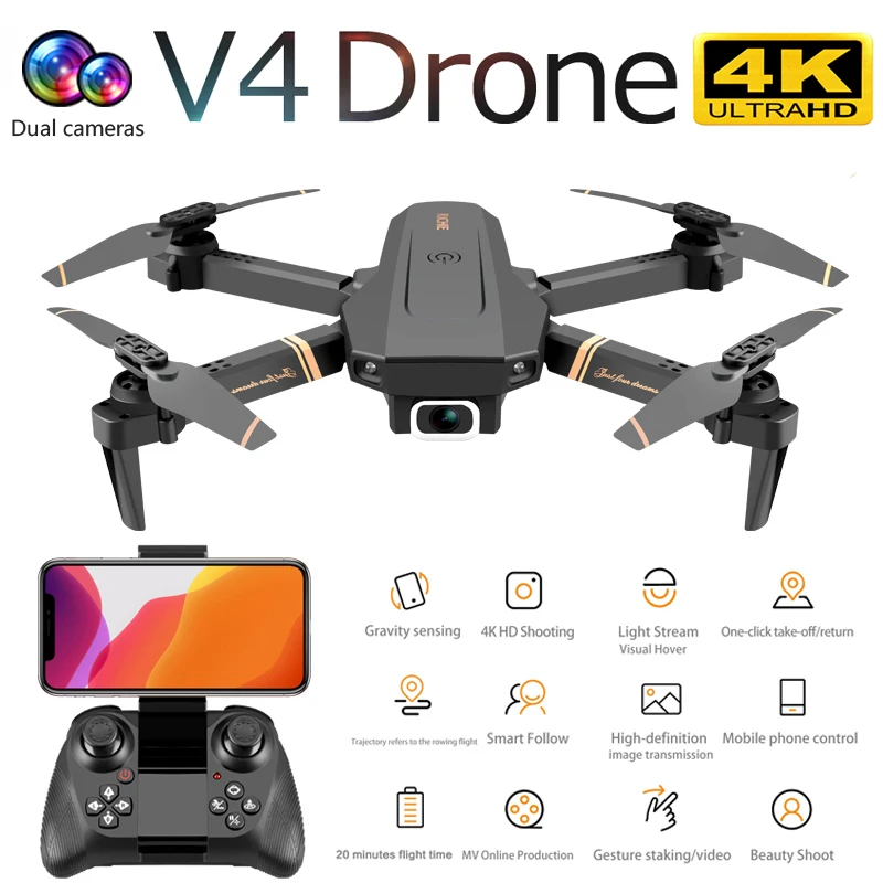 2020 Новый Дрон V4 с двойной камерой 4K HD Wi-Fi FPV широкоугольный оптический поток