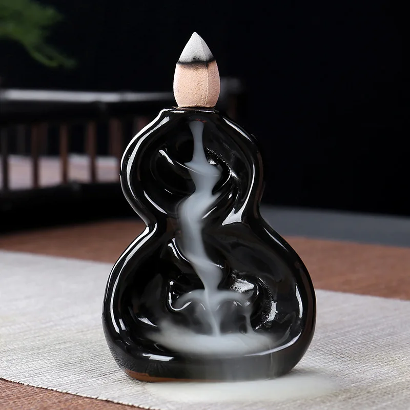 19 Style Creative Ceramic Incense Holder Portable Backflow Censer Aromatherpy Burner with Reflux Cones+ 10Pcs Incense - Цвет: Коричневый