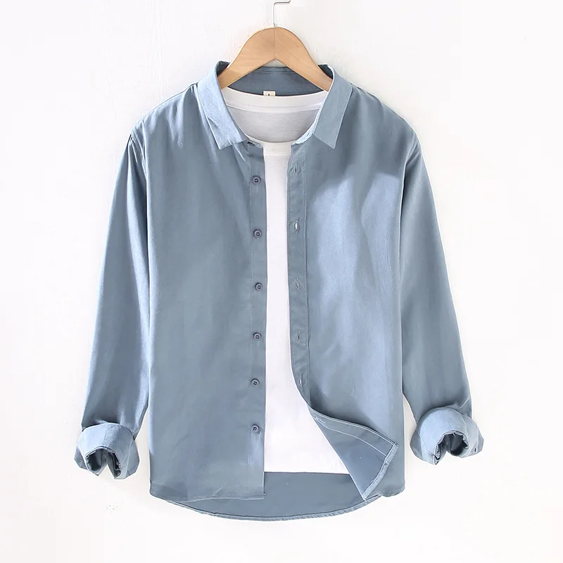 

920 Autumn Winter Men Business Casual Dress Shirts Long Sleeve Anti-Wrinkle Fashion Lapel Simple Gentlemen Square Collar Blouse