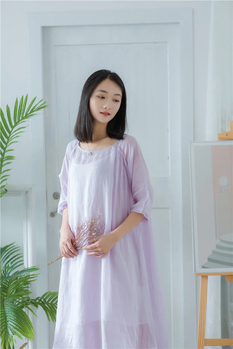 Vestidos женское летнее платье однотонные три четверти белые тонкие длинные платья из ткани рами