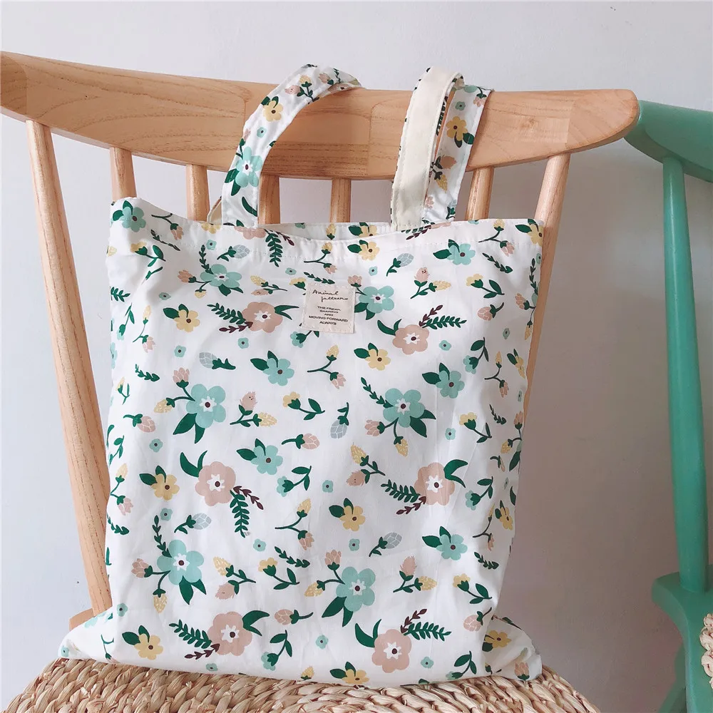 

Summer Female Cotton Cloth Shoulder Bag Women's Handbag Floral Environmental Reusable Foldable Shopping Bag Tote Book Bag