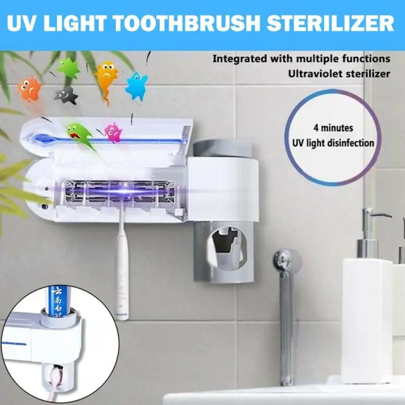 3 in 1 UV Light Toothbrush Holder Sanitizer Automatic Toothpaste Dispenser New