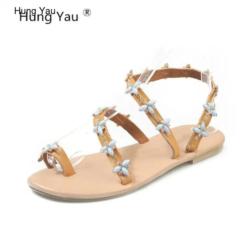 Сандалии женские с цветами и стразами удобная летняя обувь шлепанцы Гипсофила
