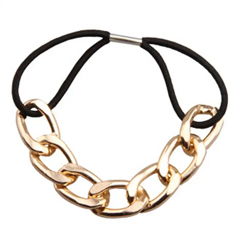 gold Chain Модная винтажная металлическая треугольная веревка для волос с геометрическим узором для женщин и девушек, заколка для волос с конским хвостом, эластичная резинка для волос с сердечком, аксессуары для волос - Цвет: gold Chain