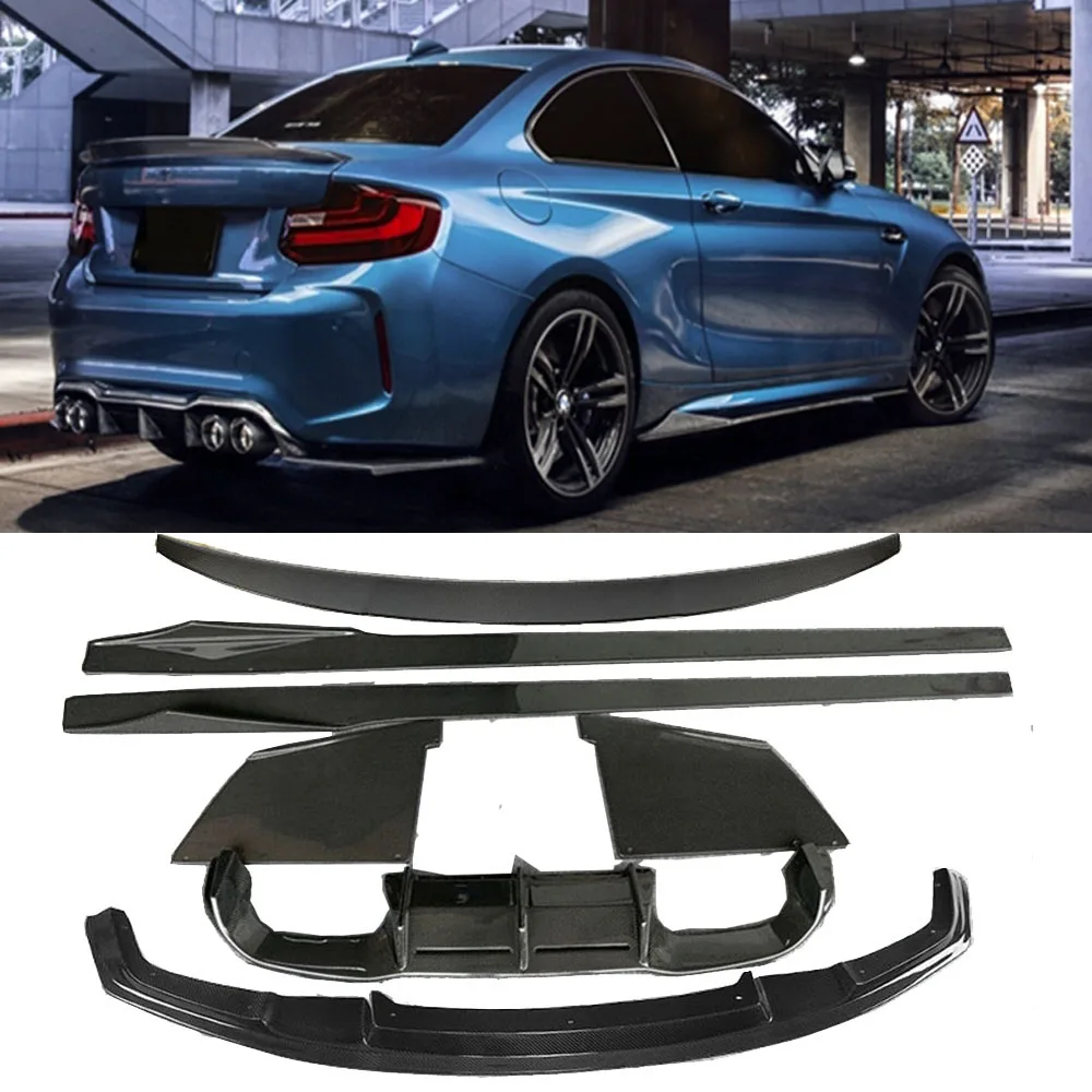 Для F87 M2 комплект кузова из углеродного волокна для BMW F87 M2 корпусный набор задний диффузор задний спойлер багажника Передняя юбка для губ-17