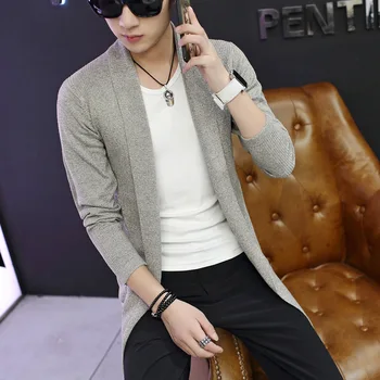 

2020 New Men's Autumn Fashion Knitted Casual Cardigan Youth Retro Knitted Slim Medium-Length Cape Sweater