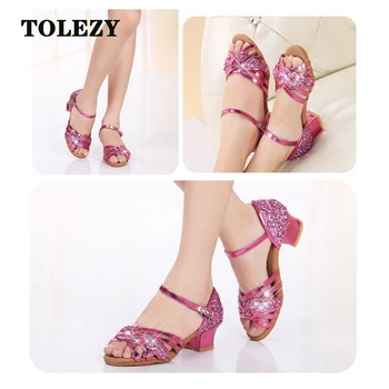 

Children's Kids Latin Dance Shoes Kids Girl's Tango Ballroom Dancing Shoes Soft Ladies Women's Salsa Rubber Low-heeled Sandals