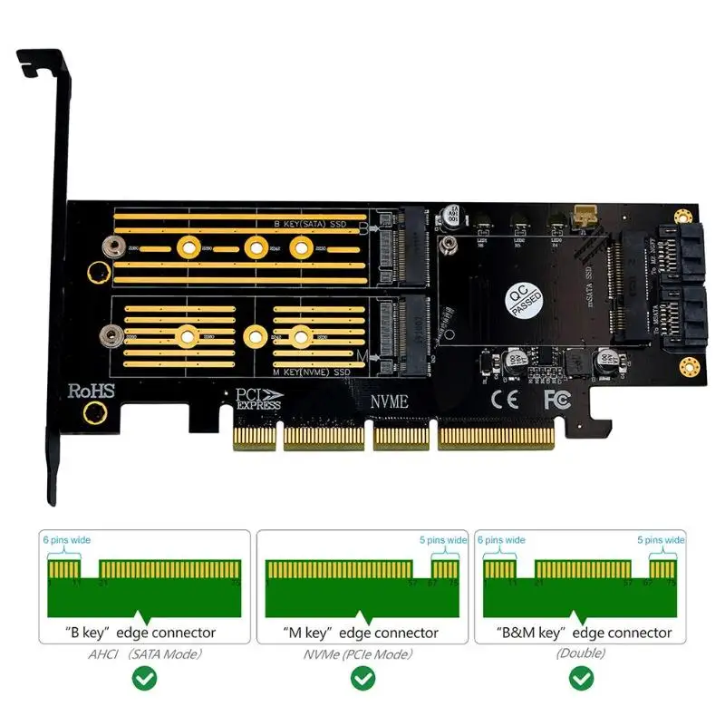 M.2 Накопитель SSD с протоколом NVMe NGFF mSATA к PCI-E 4X Raiser mSATA 3 в 1 переходная карта PCI-E карта поддерживает PCIE M.2 SSD(NVMe или AHCI Key-M) PCIE 3,0