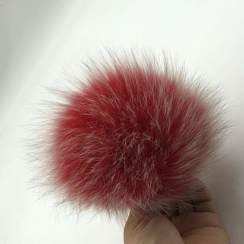 15cm 15 см круглый пушистый настоящий помпон из меха енота для сумок брелки и вязаная круглая шапочка шапки из натурального меха помпон пом - Цвет: 15cm