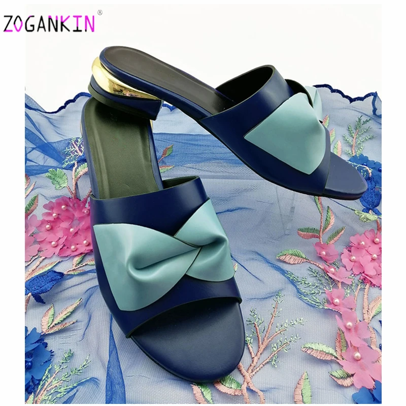 

2019 African Women PU Slipper in Royal Blue Leisure Style 3.5CM Comfortable Heels African Women Shoes for Wedding Party