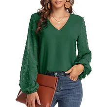 

2022 New Solid Blouses For Women Fashion V Neck Office Work Ladies Shirts Elegant Casual Long Sleeve Chiffon Tops Plus Size