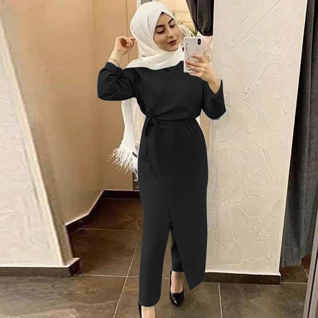 Robe Satin Abaya Dubai Muslim Fashion Jumpsuit Dress Turkey Islam Clothing African Dresses For Women Musulman De Mode Ropa Mujer 2