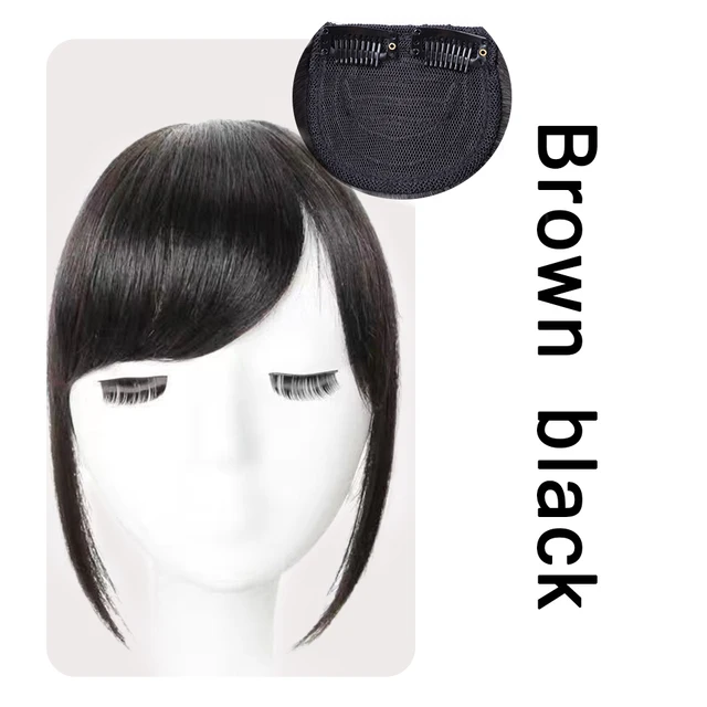 MEIFAN Clip in Hair Bangs Extension Hairpiece Synthetic Natural Fake Bang Hair Piece Air Bangs Clip on Bangs Black Brown al11-4
