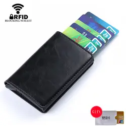 RFID сумочки держатель для кредитных карт для мужчин и женщин металла Винтаж Алюминия одной коробке искусственная кожа Crazy Horse Бумажник для