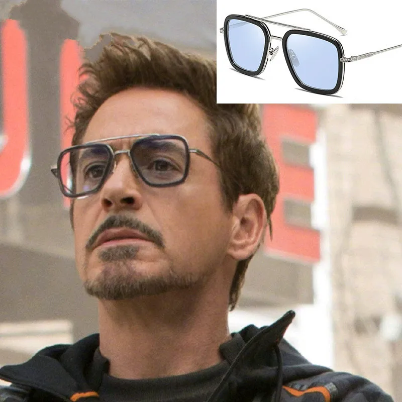 

Steampunk Tony Stark Iron 3 Sunglasses Women/man Mirrored Designer Brand Women Glasses Vintage Blue Lens Sun Glasses UV400