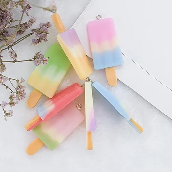 

7pcs 23*52.5 mm Resin Rainbow Ice Cream Charms Jewelry DIY Making Flatback Food Scrapbooking Embellishment for Phone Bows Deco.
