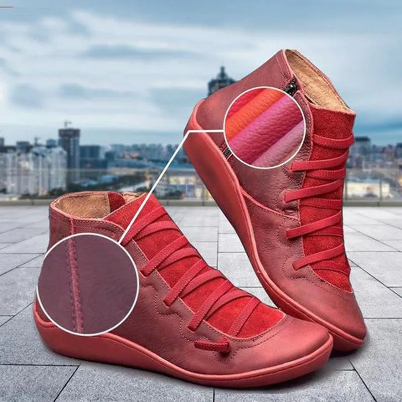 

Big size 35-43 Booties woman new lace ankle boots suede stitching boots short arch support comfortable soft bottom female boot