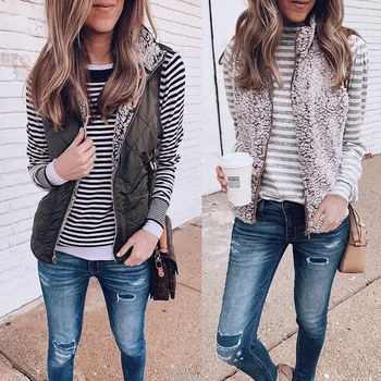 

Sexy Women Two Ways to Wear Zipper Pockets Autumn Winter Casual Plush Vest Cardigan Tops Sleeveless Warm Jacket Coat Vest 2020