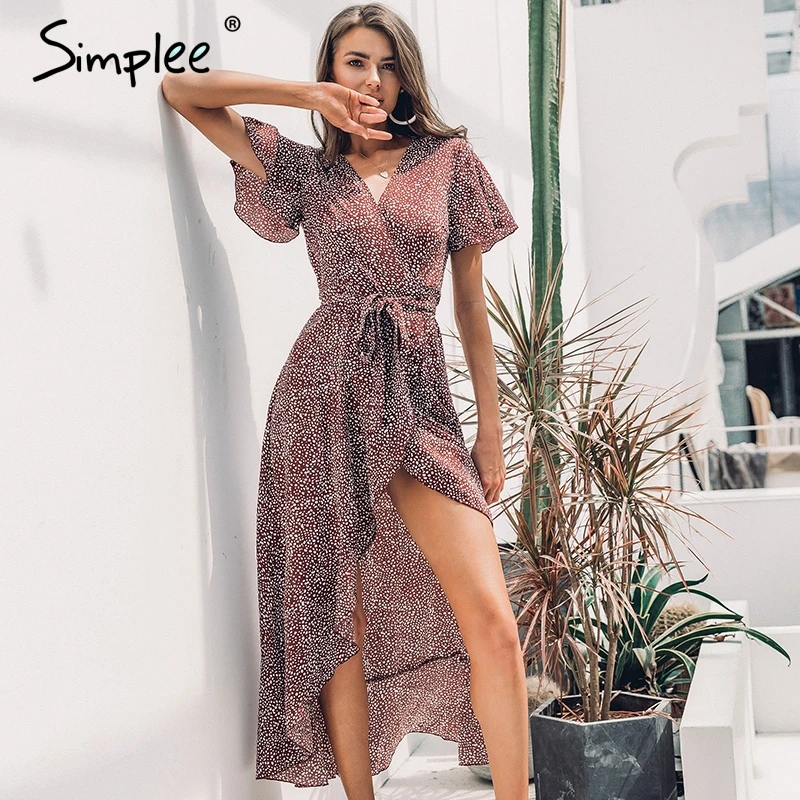 Женское длинное леопардовое платье Simplee 2019 летнее зеленое пляжное с запахом