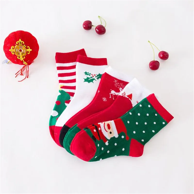 1 пара рождественских носков «Снежинка лось Санта Клаус» для детей; сезон весна-зима-осень; носки для маленьких мальчиков и девочек детское платье в случайном порядке