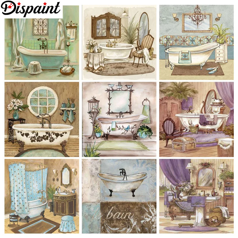 Dispaint Full diamond Painting "Bathroom bathtub view" Resin Drill Embroidery 5D Diy Diamond Painting Handmade Cross Stitch gift