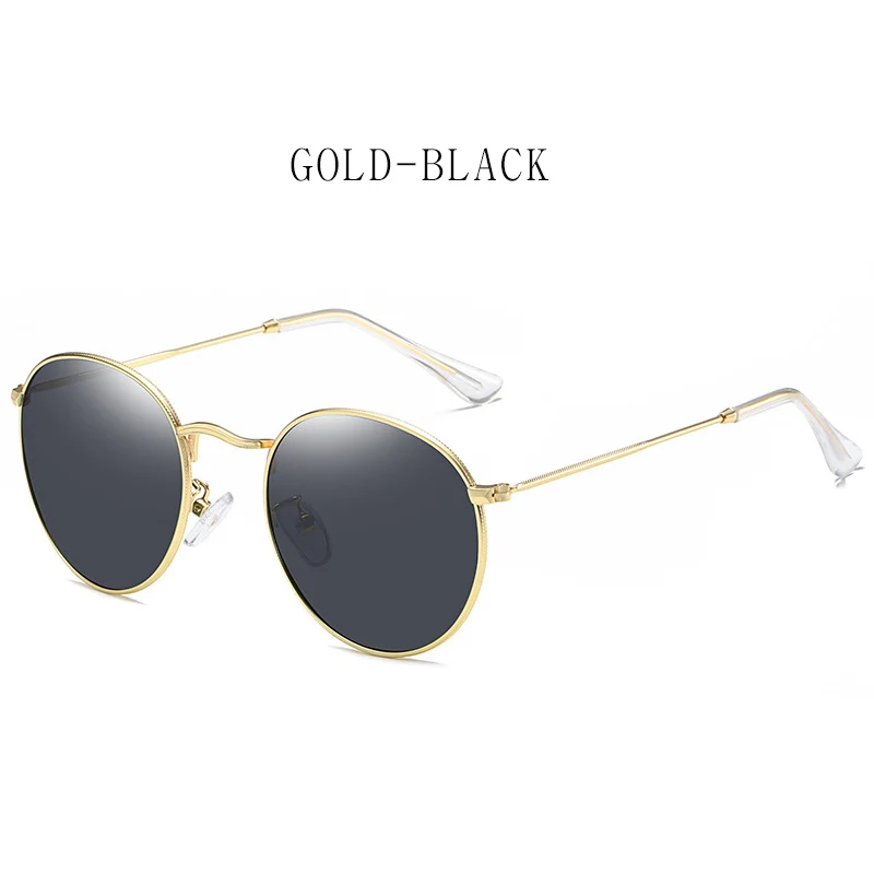 Классические модные круглые солнцезащитные очки для женщин, трендовые зеркальные очки для путешествий, поляризационные мужские очки с антибликовым покрытием - Цвет линз: Gold-Black