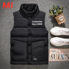 MI для мужчин без рукавов утепленная куртка зима сплошной цвет хлопок жилет Теплый Дикий карман удобные классические ретро стиль аниме топы