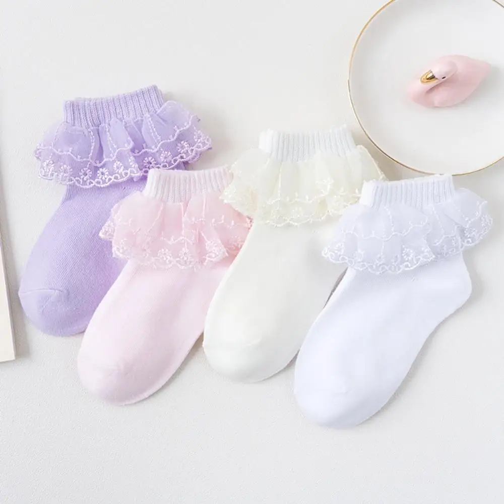 

2020 Children Girls Socks Spring Autumn Solid Color Sweet Cotton Short Tube Lace Latin Dancing Princess Baby Socks 1-12Y