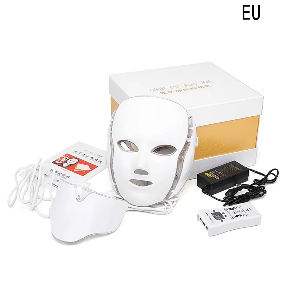 EU Beauty Therapy Machine With Collar LED Facial Mask Light Skin Care Tool Wrinkle Acne Removal Beauty Spa Instrument - Color: EU