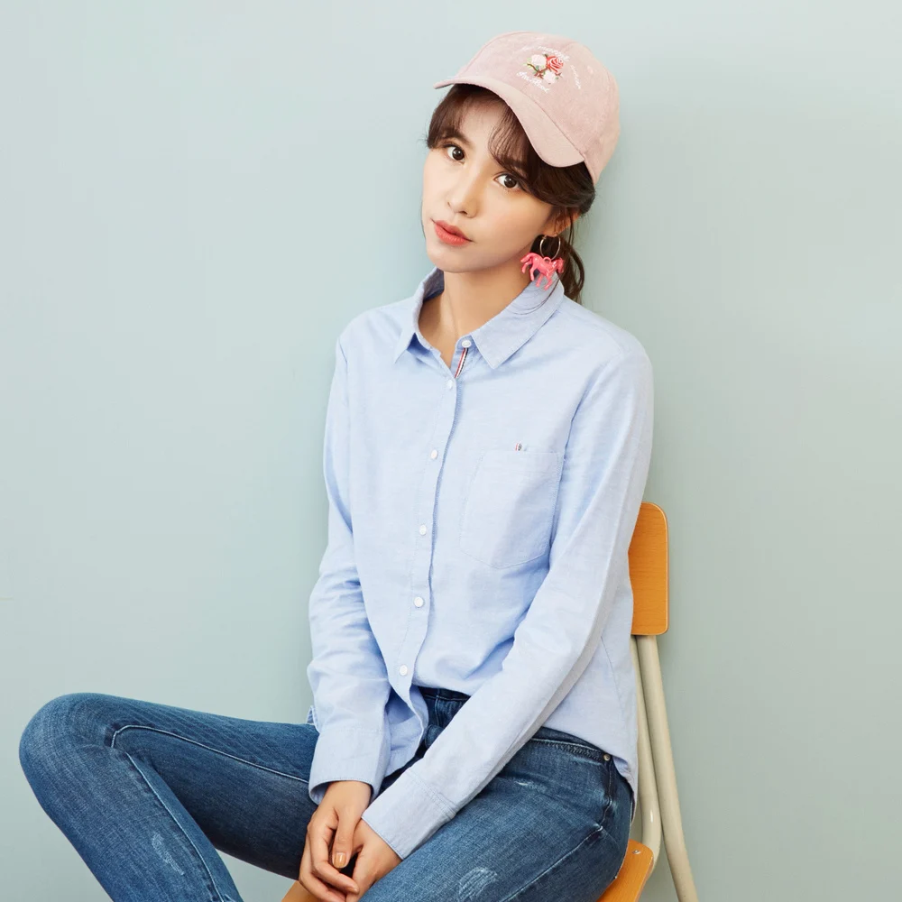 Koop Metersbonwe Lange Mouwen Shirt Vrouwen Nieuwe Zoete Toevallige Slanke Kleding Effen Kleur Kleine Verse Vierkante Kraag College Shirt