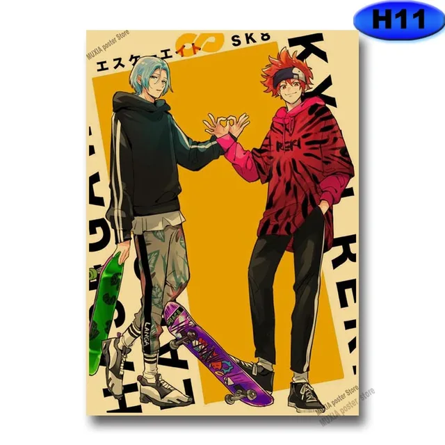 Vintage SK8 The Infinity Poster Kraft Paper Anime Posters Wall Stickers Home Decor Study Bedroom Bar Cafe Decoration Painting H11
