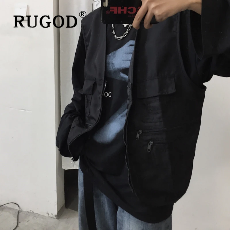 RUGOD Новое Осеннее женское крутое пальто для пар с v-образным вырезом без рукавов свободное тонкое пальто-кардиган на молнии стиль сафари модное пальто с карманами