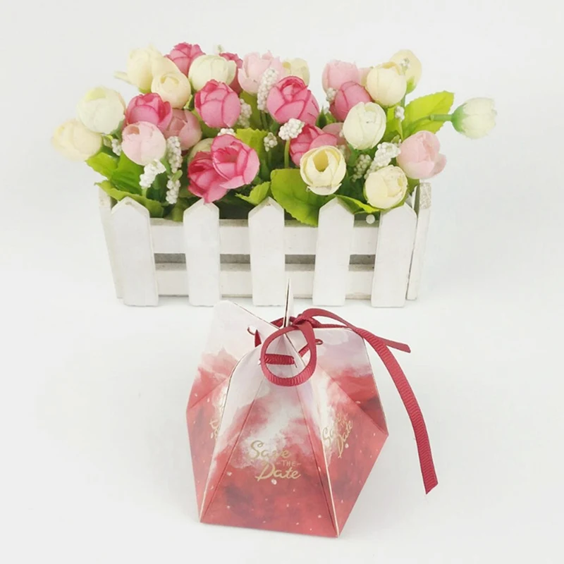 Small Unique Pentagon Gift Box Retro Paper Gift Box Portable Romantic Candy Gift Box For Wedding 50PCS