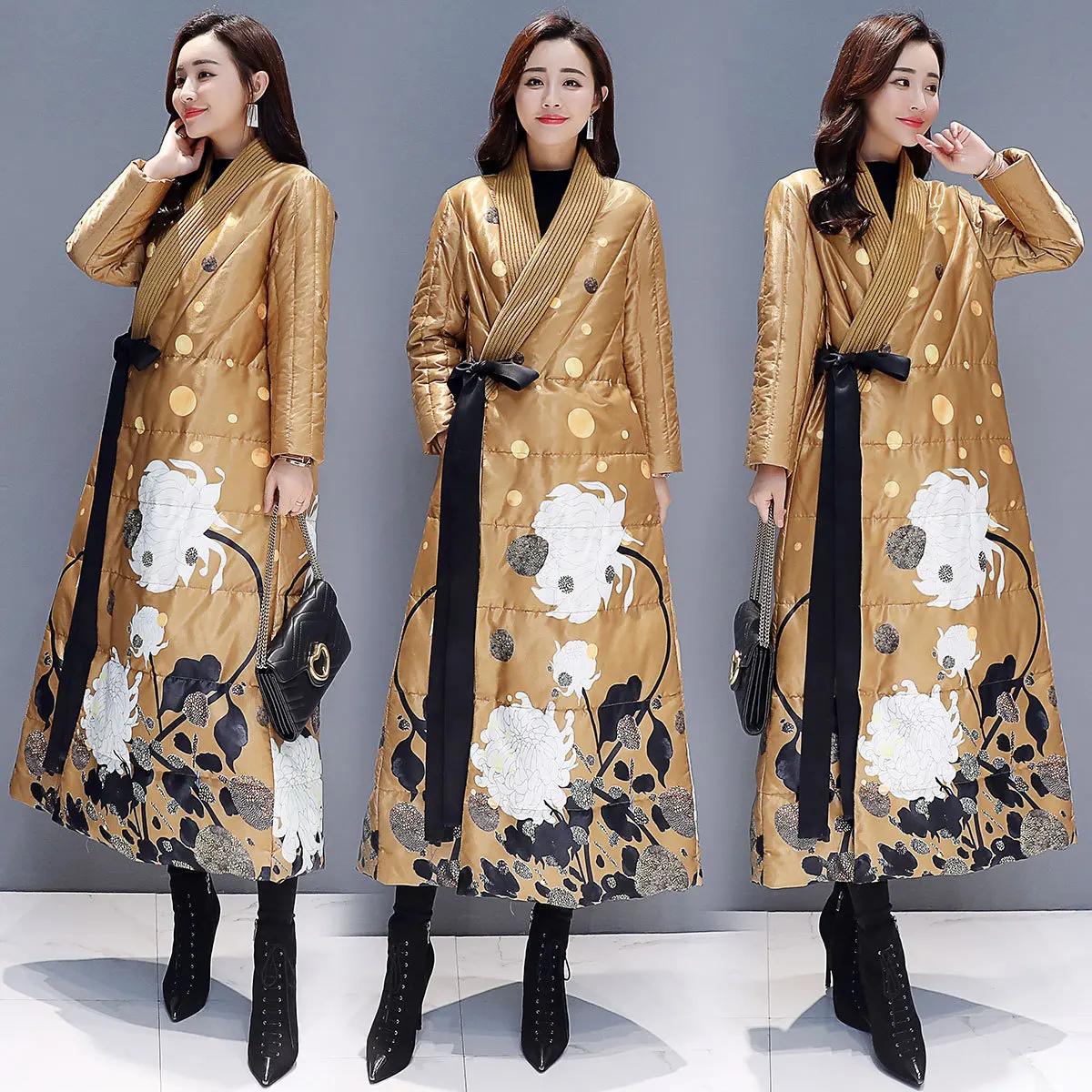 

2018 Winter New Style Korean-style Fashion over-the-Knee Slim Fit Slimming Glorious Cotton Coat Women's Mid-length down Feather